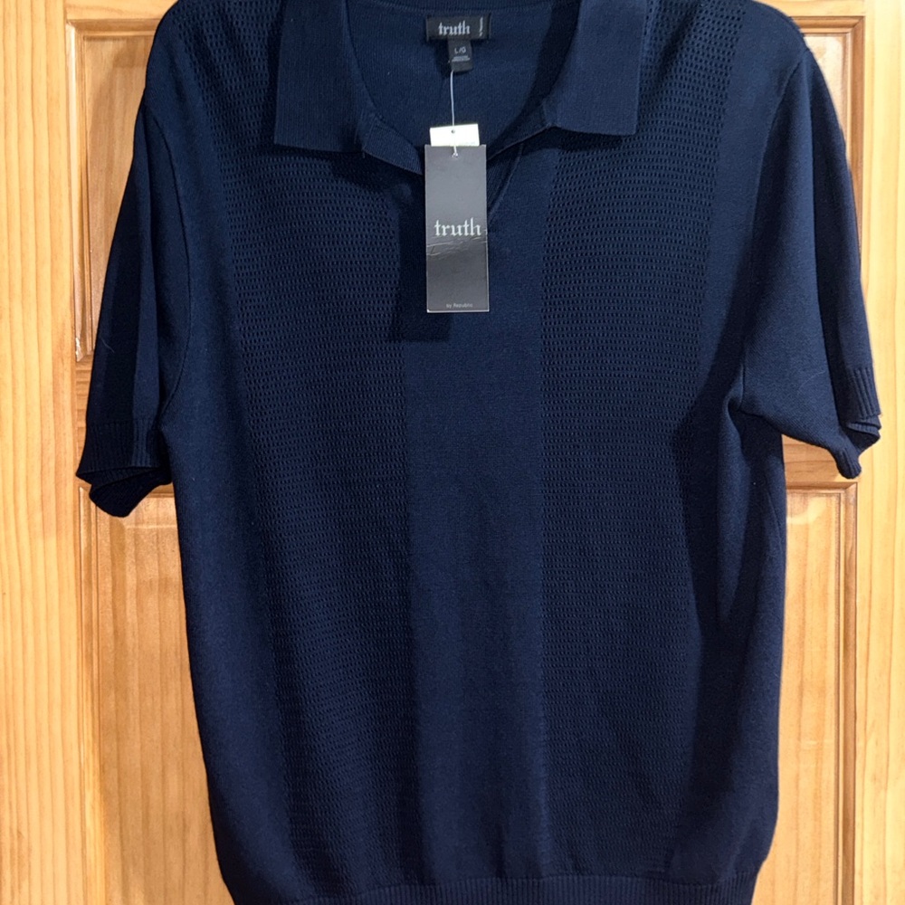 NWT Truth By Republic Men's Short Sleeve Pointelle Polo Sweater-Night Life-L - Picture 3 of 8